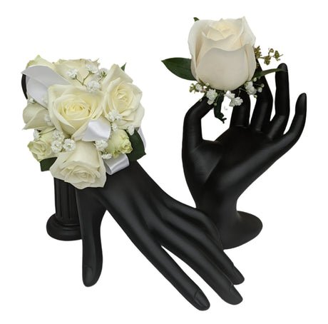 Boutonniere and corsage combo package - White