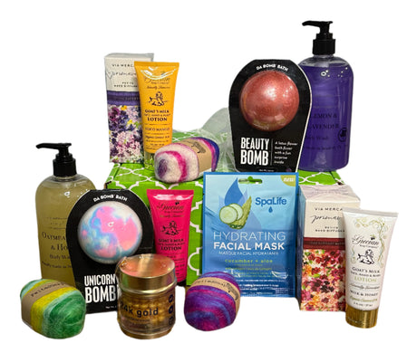 Bath and Body basket of assorted spa items