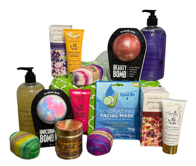 Bath and Body basket of assorted spa items
