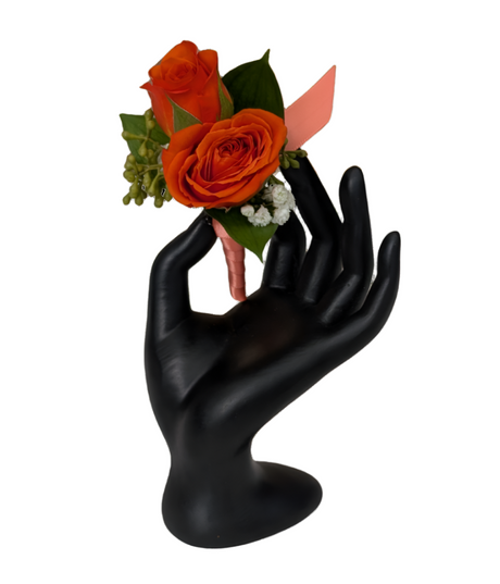 Double Rose Boutonniere - Orange