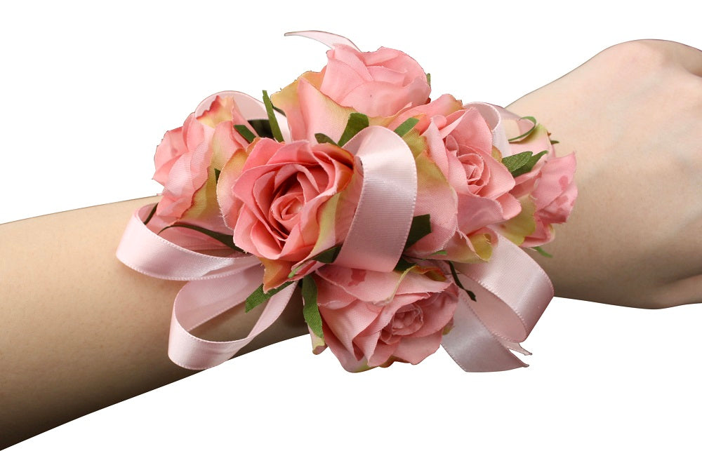 Pink Silk Spray Rose Wristlet Corsage